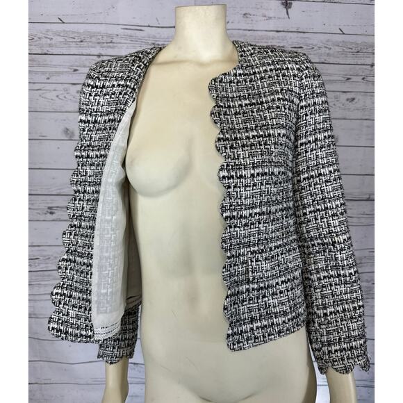 WEILL Tweed Black & White open front Chanel style Blazer / Jacket size 6 - Picture 8 of 12